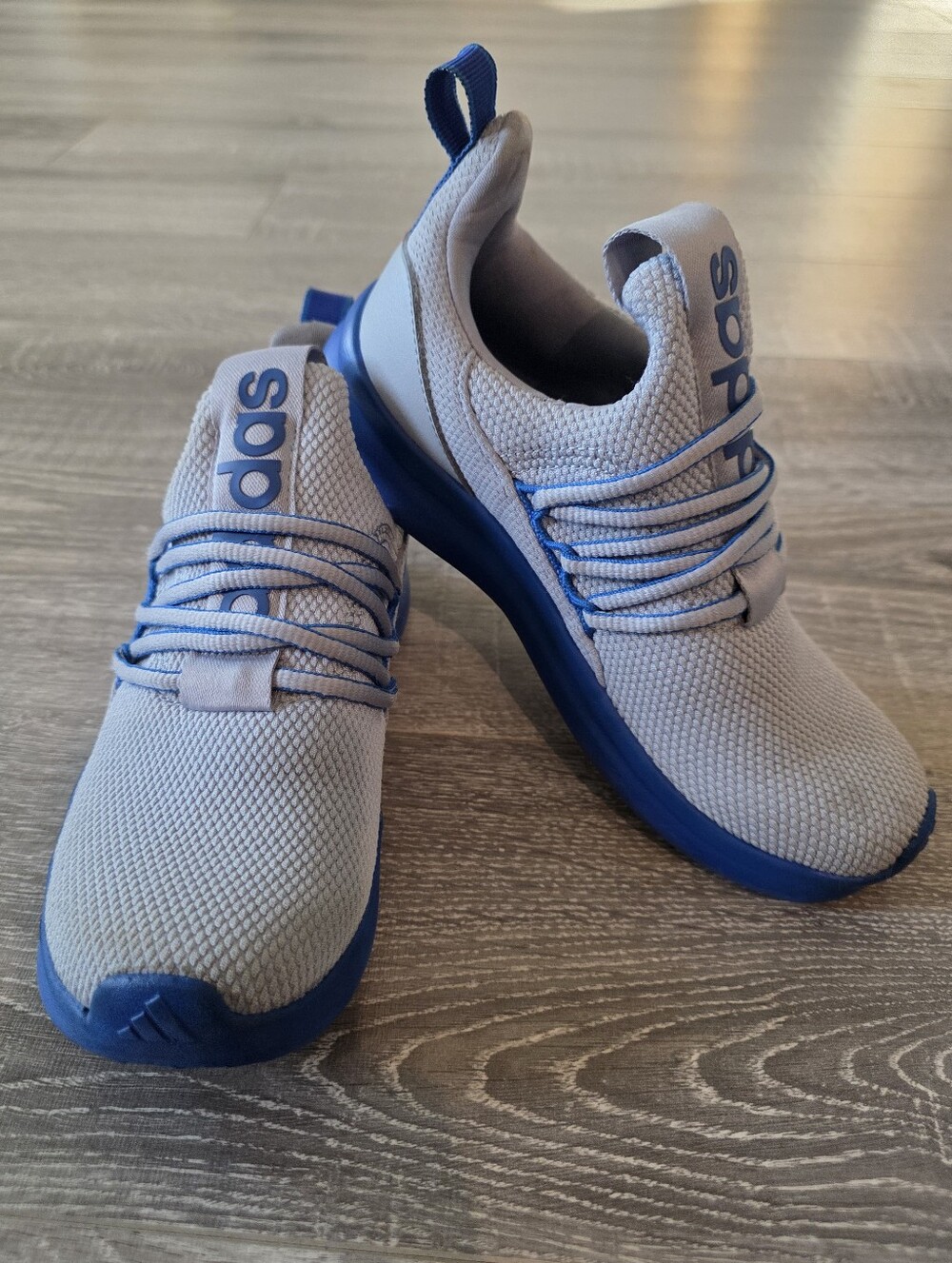 Adidas Lightweight Knit Sneakers in Light Gray and Blue